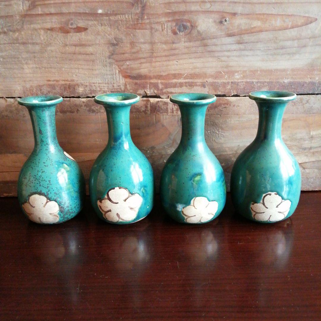 瀬戸焼　加藤作助　織部花瓶　4個　大正〜昭和初期