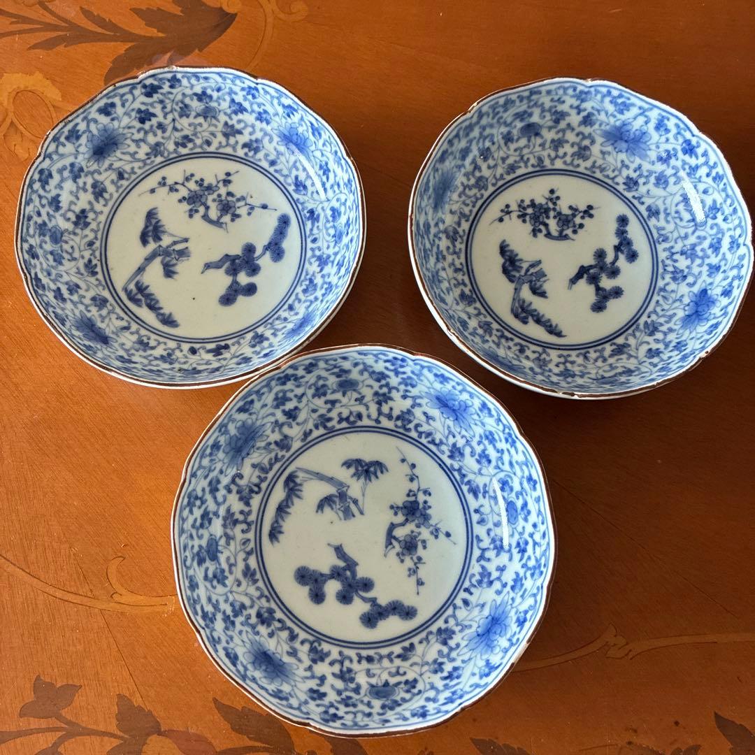 古伊万里　花唐草　渦福　なます　3枚
