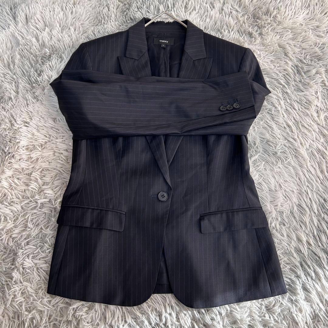 m6187【美品 現行タグ セオリー】パンツスーツ上下 ストライプ 黒 6 XL