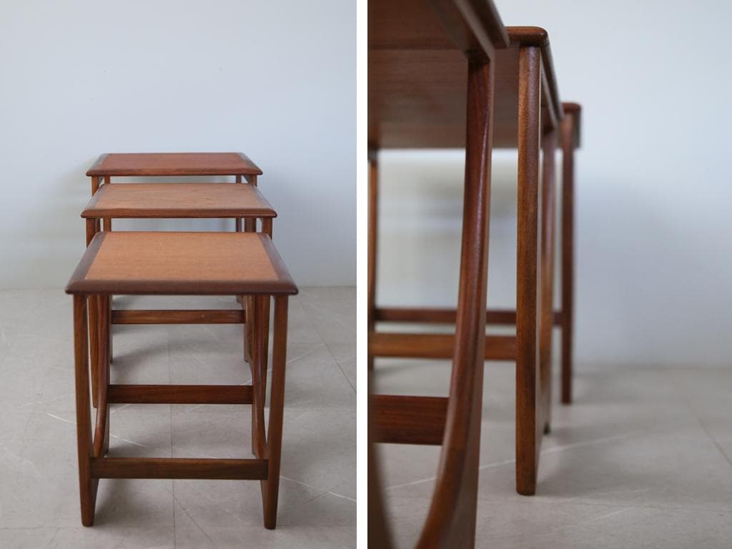 英国アンティークG-PLANジープランネストテーブル3台/収納式机(89-1)