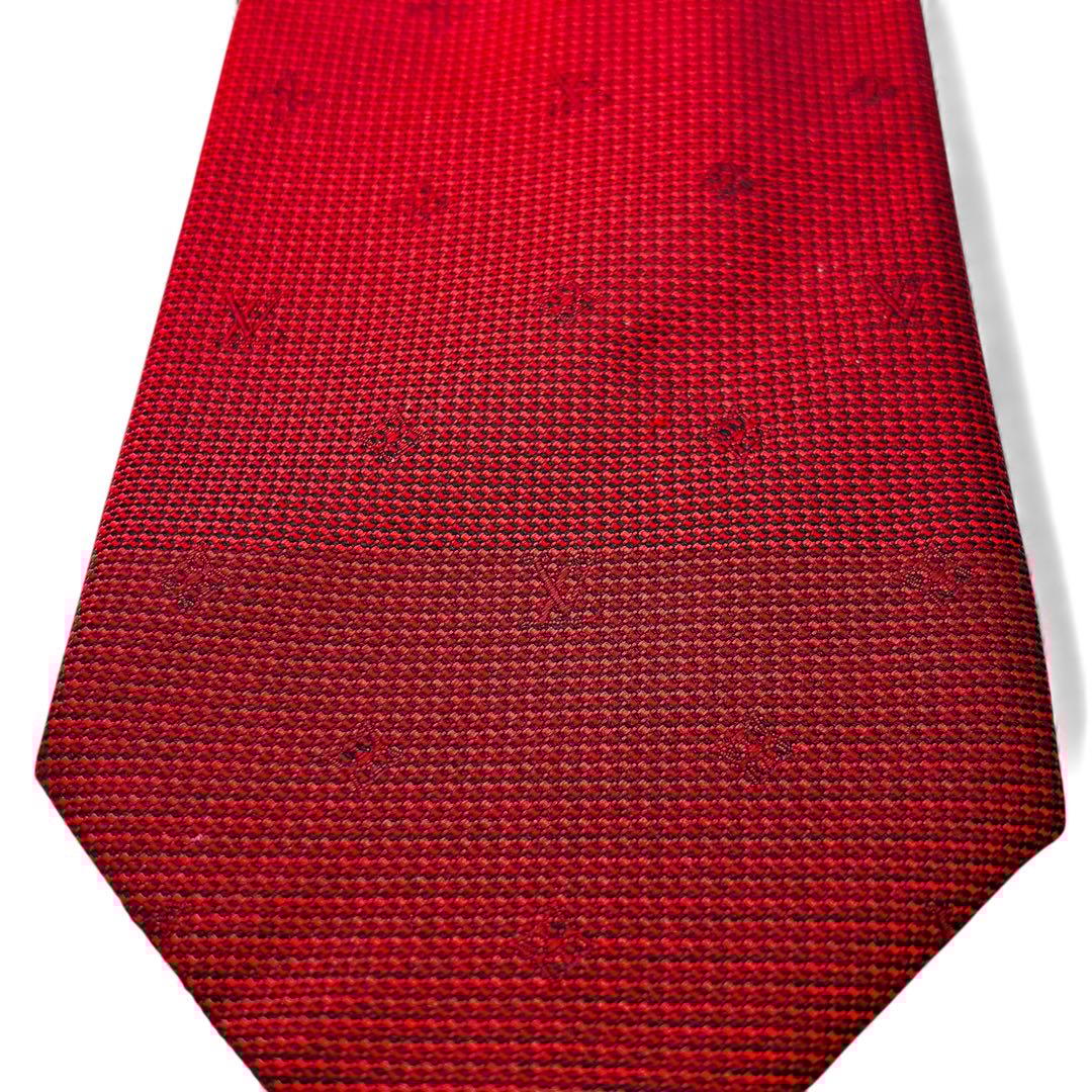 【美品】ルイヴィトン ネクタイ 赤 シルク モノグラム 高級 上質 上品