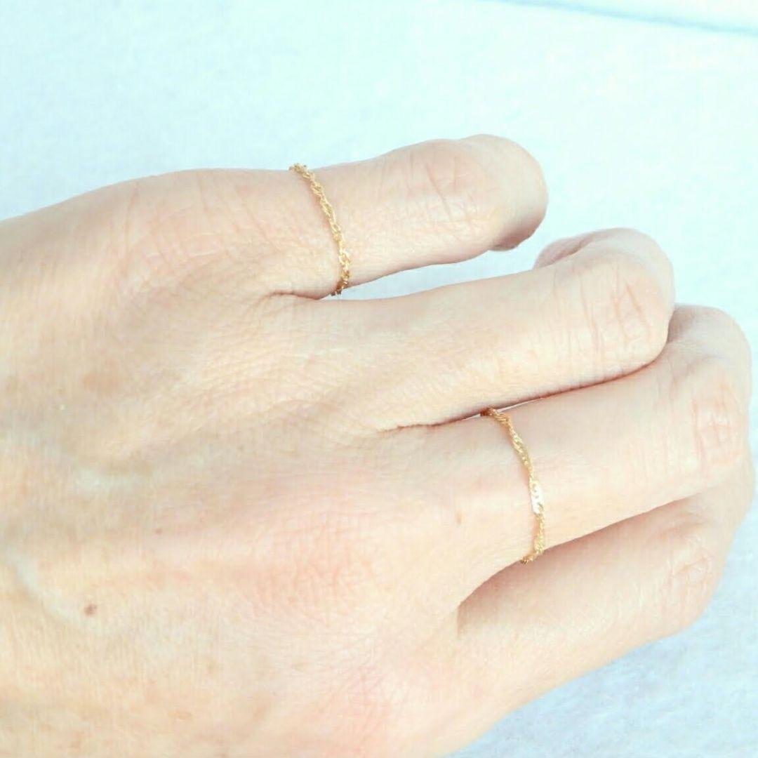 myumyu　k18リング チェーンリング 1.3㎜幅 スクリューチェーン