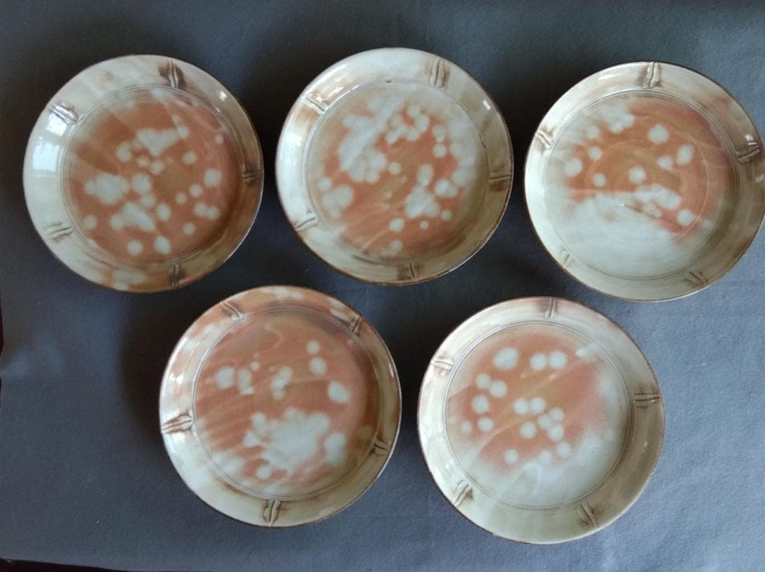 美濃焼の名工　工藤陸雄　南窯　 志野【御本手】中皿五客セット