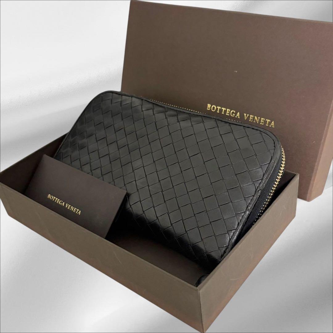 美品✨ ボッテガヴェネタ イントレチャート　長財布 ラウンドファスナー　黒