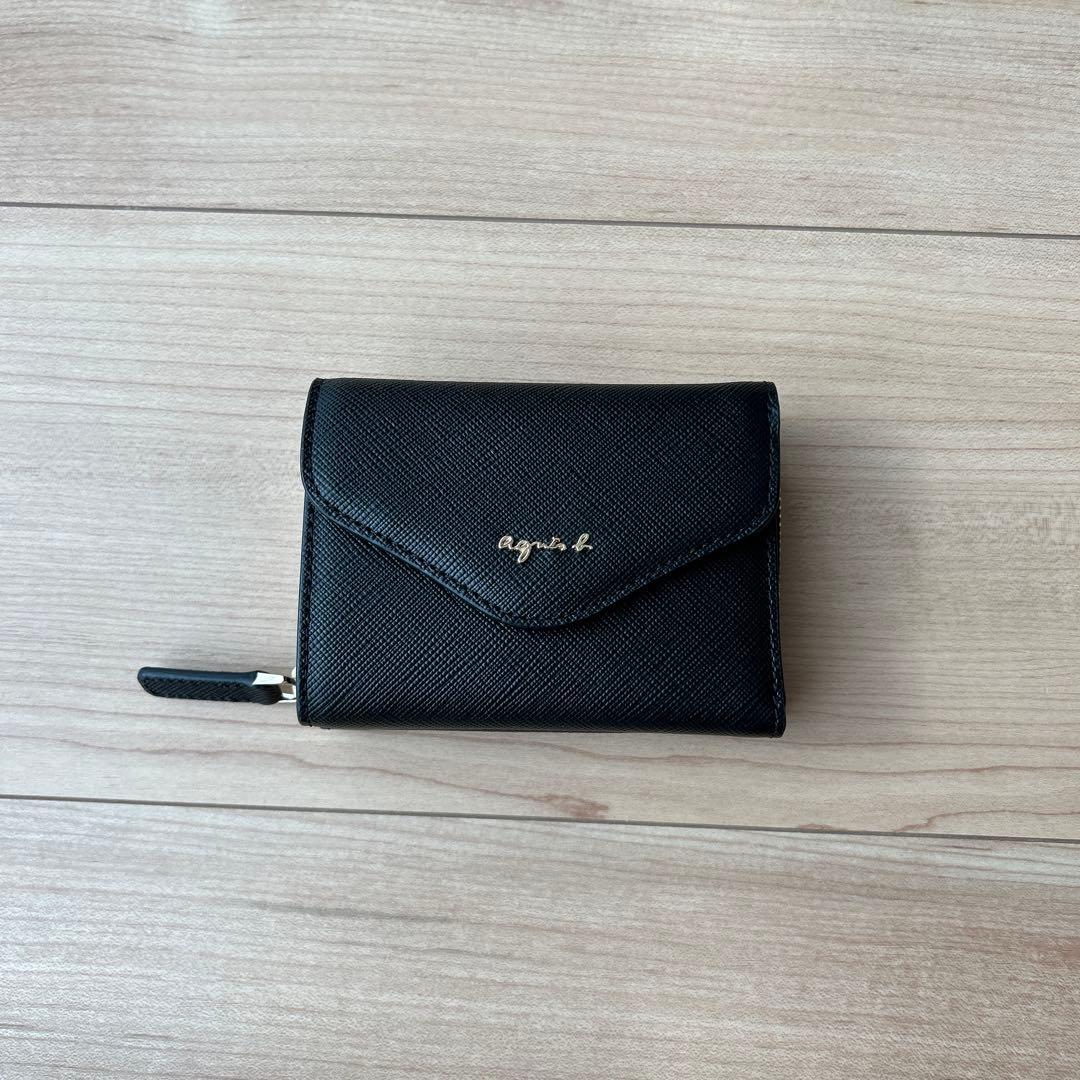 agnès b. ブラック三つ折り財布