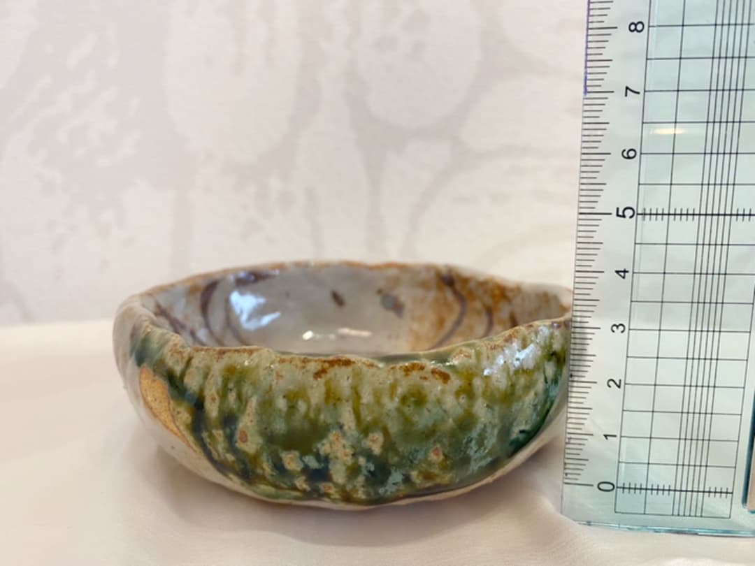 織部焼き 佐藤和次 小皿 小鉢 焼き物 焼き皿 焼皿 お皿 円形 緑 カニ
