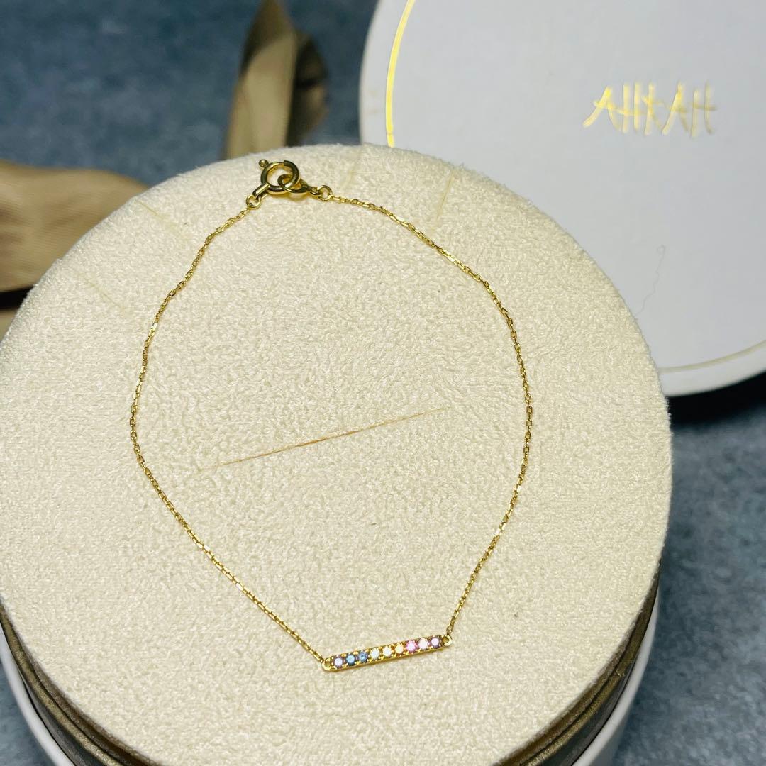 【希少】AHKAH アーカー K18 レインボーカラーストーン ブレスレット