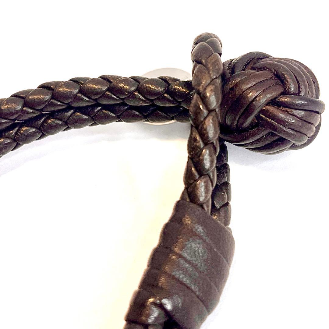 ボッテガヴェネタブレスブレスレットレザープレート編み込みブラウン ダークブラウン