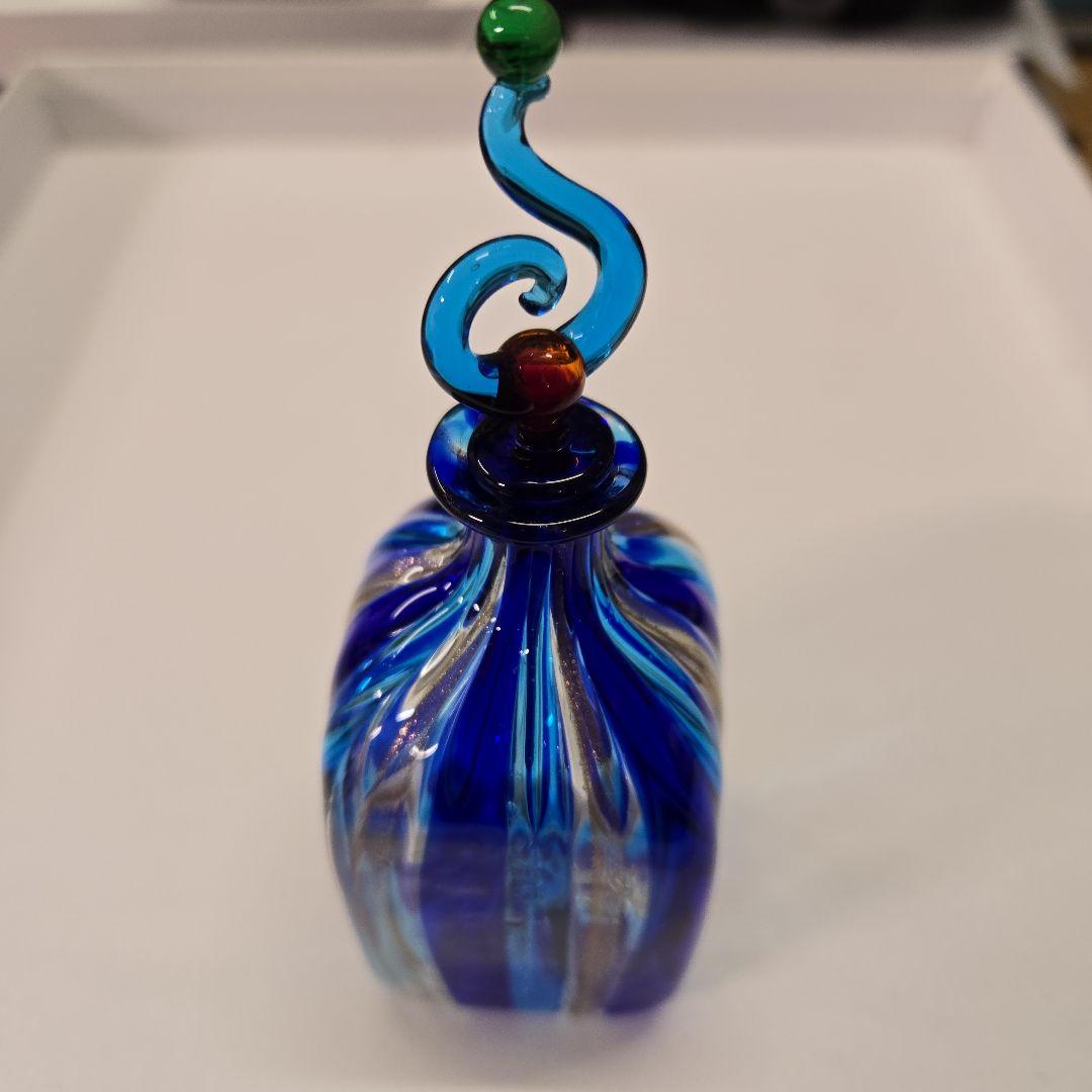 香水瓶　ヴェネツィアンガラス　MURANO GLASS 金彩　青ライン