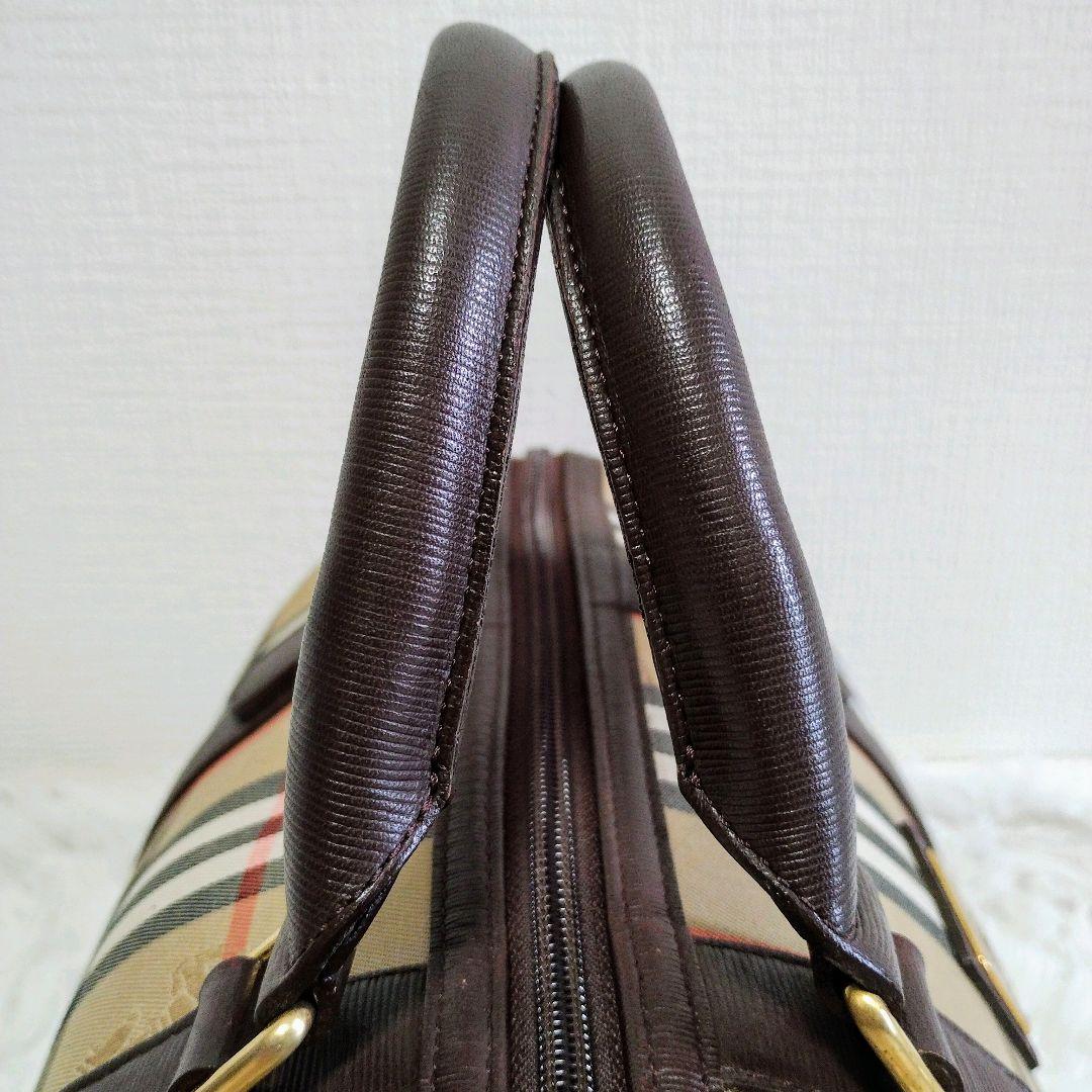 【美品】Burberry バーバリー ミニボストンバッグ ノバチェック レザー