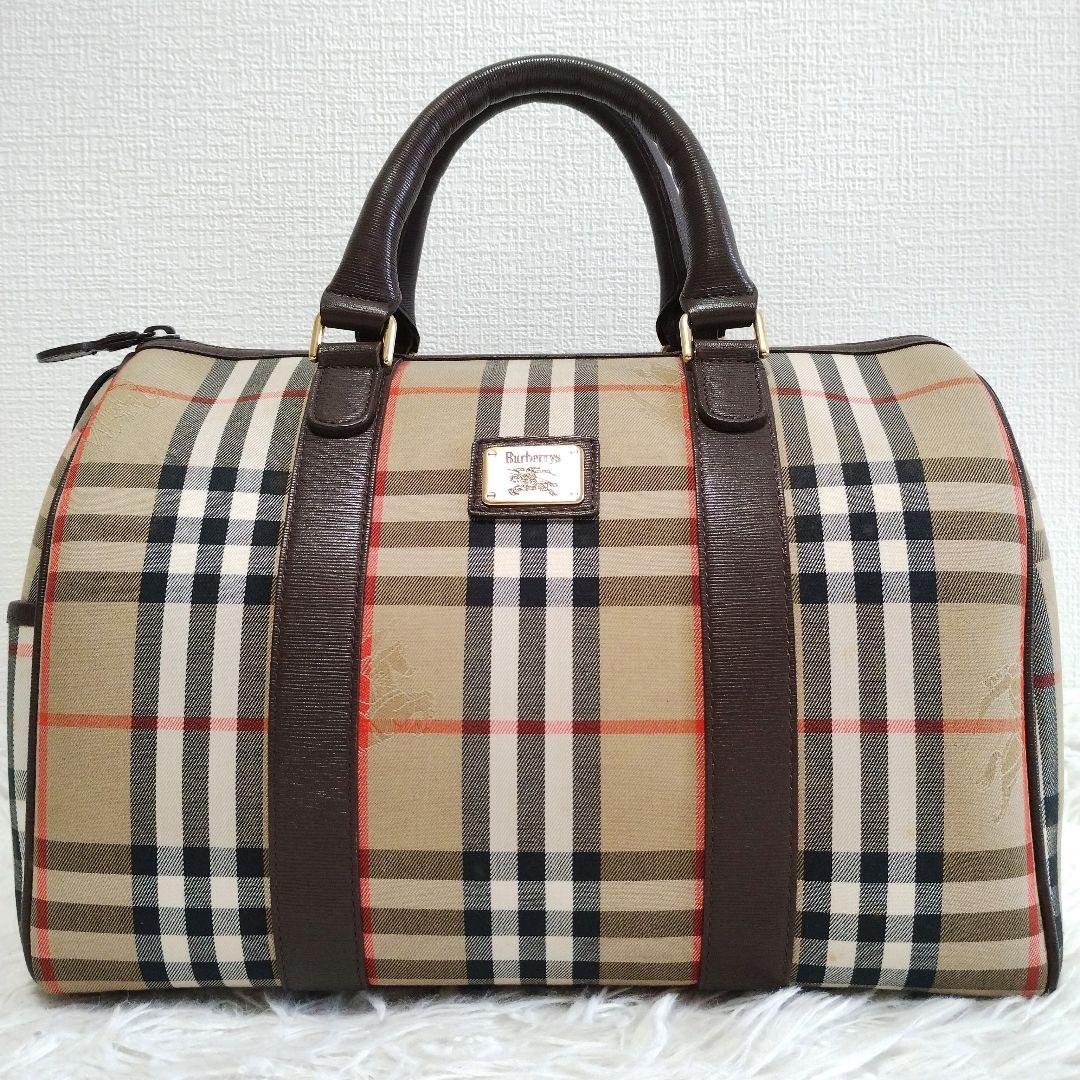 【美品】Burberry バーバリー ミニボストンバッグ ノバチェック レザー
