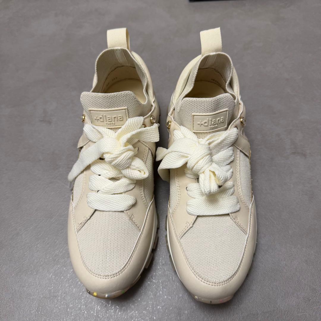 +diana ニットコンビスニーカー （ベージュ生地）　23.5cm