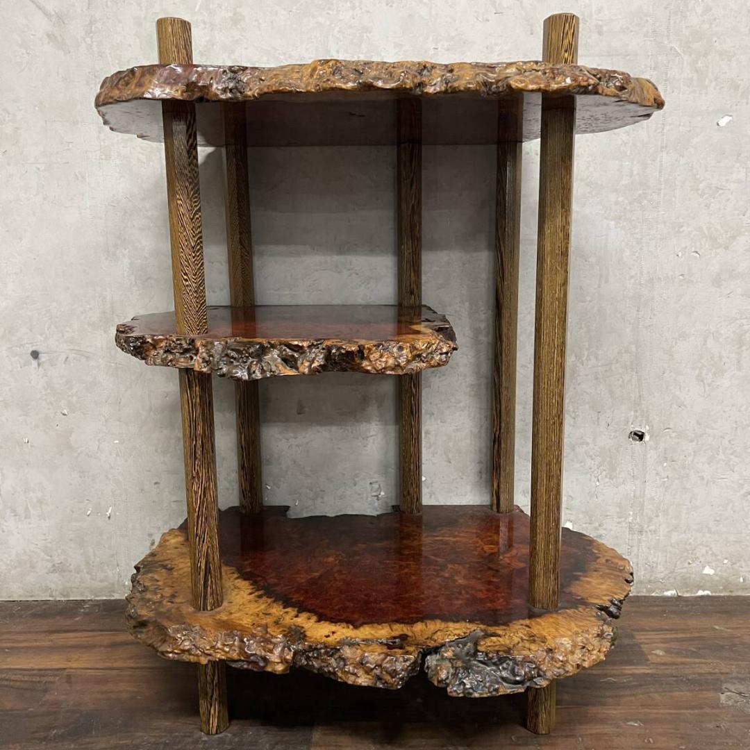 花梨 一枚板 棚 違い棚 天然木 無垢材 玉杢 泡杢 瘤杢 根杢 飾り棚 収納