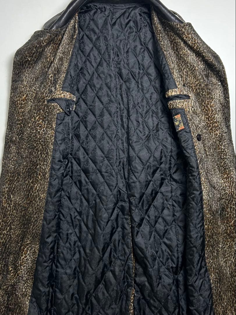 【美品】ROEN/ロエン/レザー切り替えレオパード柄トレンチコート/牛革/総柄