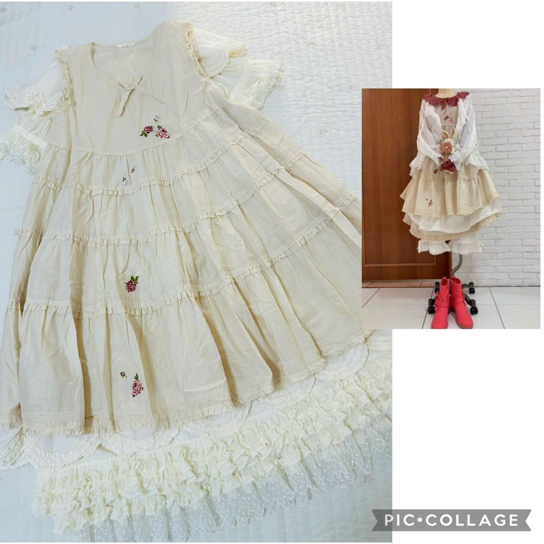 ピンクハウス　綿ローン　チュニック　ワンピース　ダブリエ　ローズ　バラ　刺繍