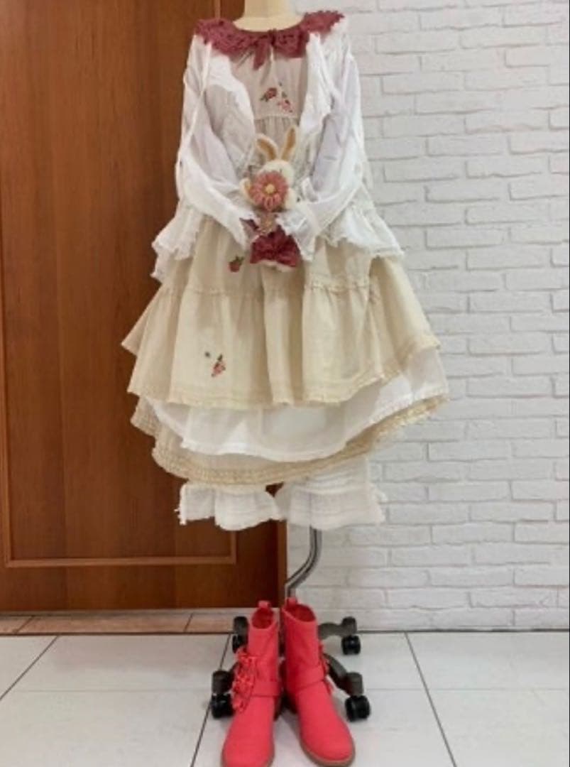 ピンクハウス　綿ローン　チュニック　ワンピース　ダブリエ　ローズ　バラ　刺繍