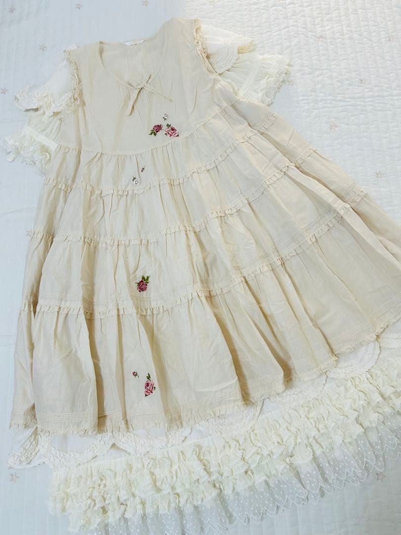 ピンクハウス　綿ローン　チュニック　ワンピース　ダブリエ　ローズ　バラ　刺繍