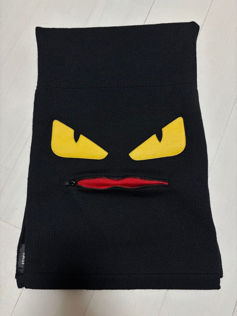 【美品】FENDI フェンディ モンスター マフラー ブラック バグズアイ
