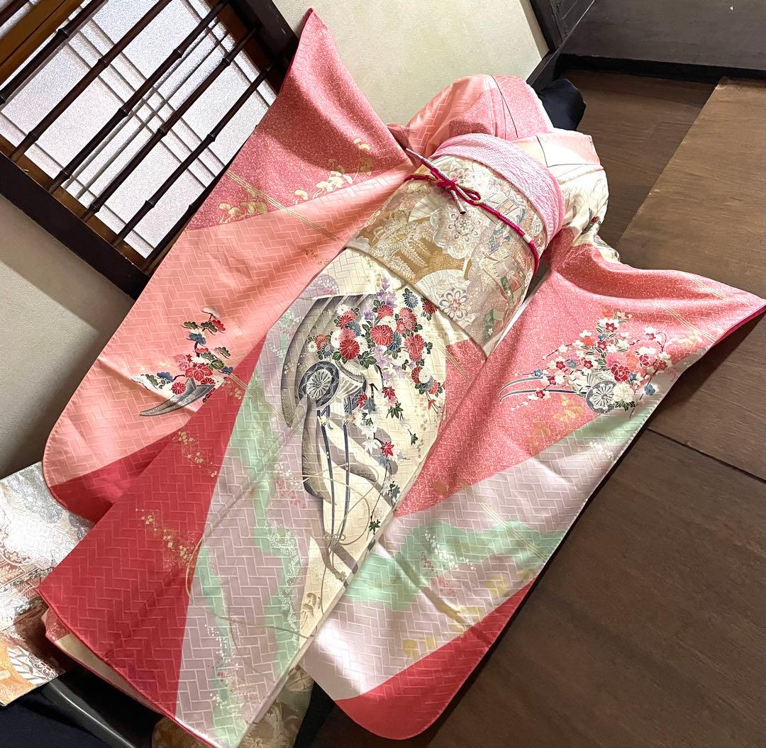 振袖 フルセット6点サイズS〜M 花車文　金彩　正絹