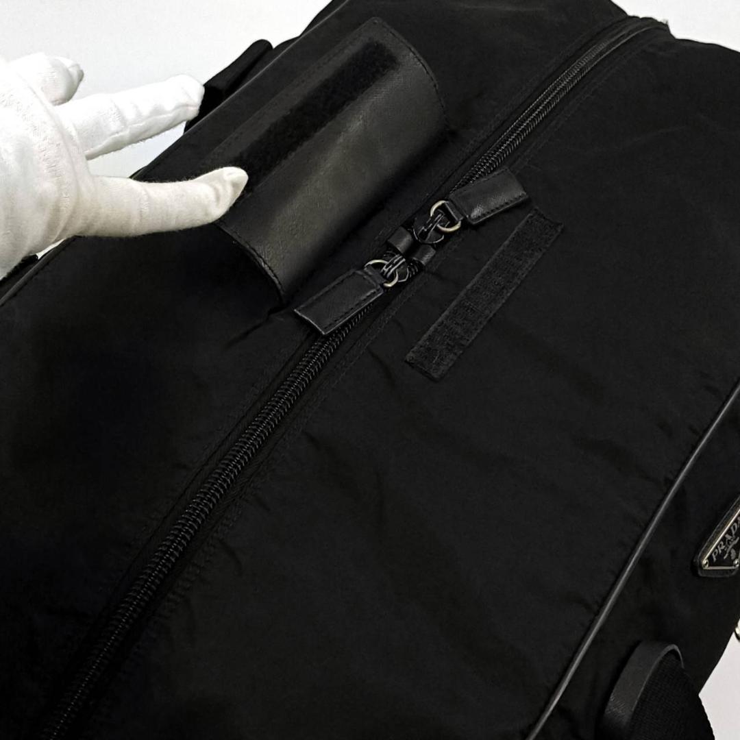 希少✨プラダ 保存袋　南京錠鍵付き　2way ボストンバッグ 三角ロゴ 革 黒