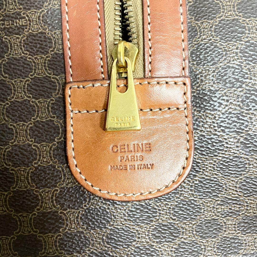 セリーヌ マカダム ボストンバッグ ブラウン カデナ チャーム 大容量 A4可