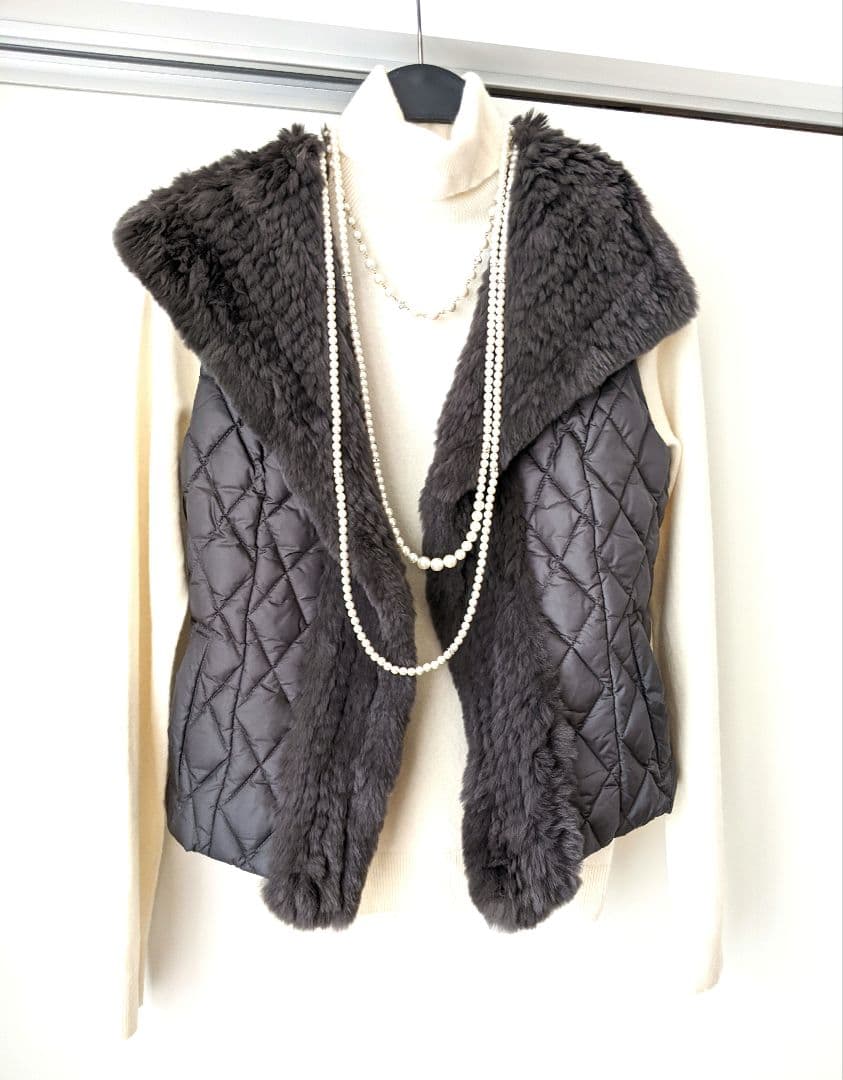 【極美品】ファー使いダウンベスト×ラムレザー3WAYジャケット　ダークグレー　L