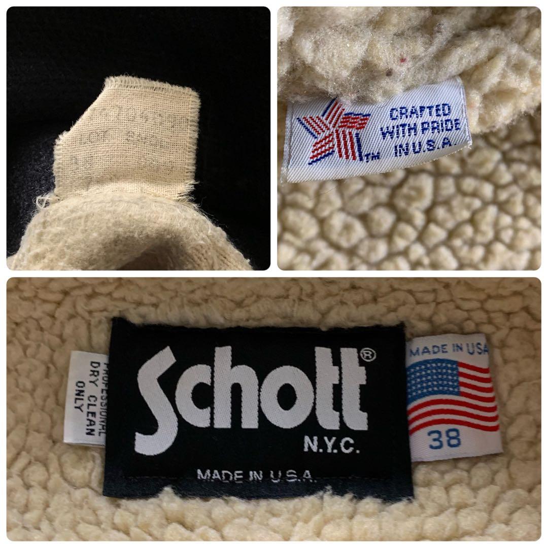 美品■schott ランチコート くるみボタン ネイビー 38