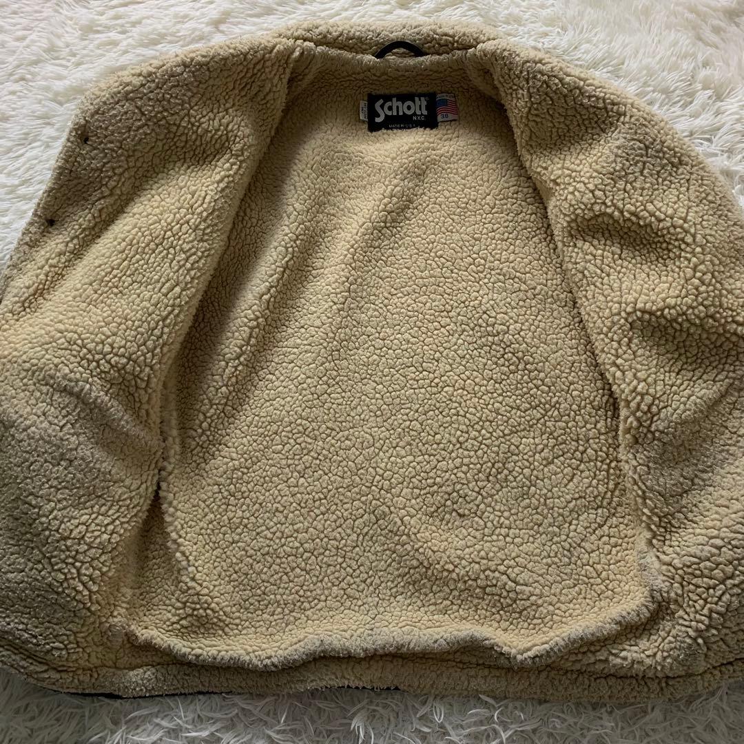 美品■schott ランチコート くるみボタン ネイビー 38