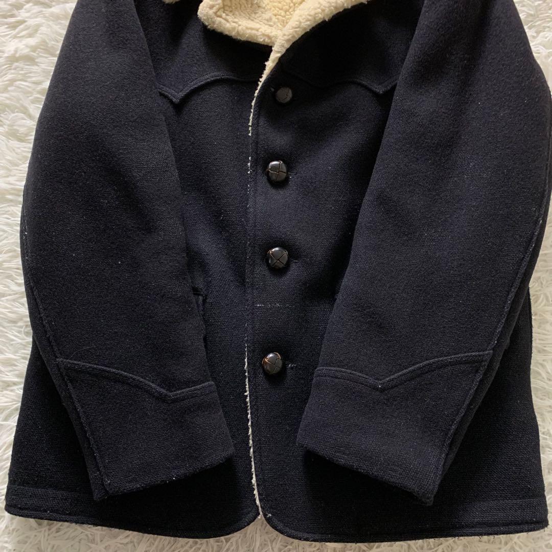 美品■schott ランチコート くるみボタン ネイビー 38