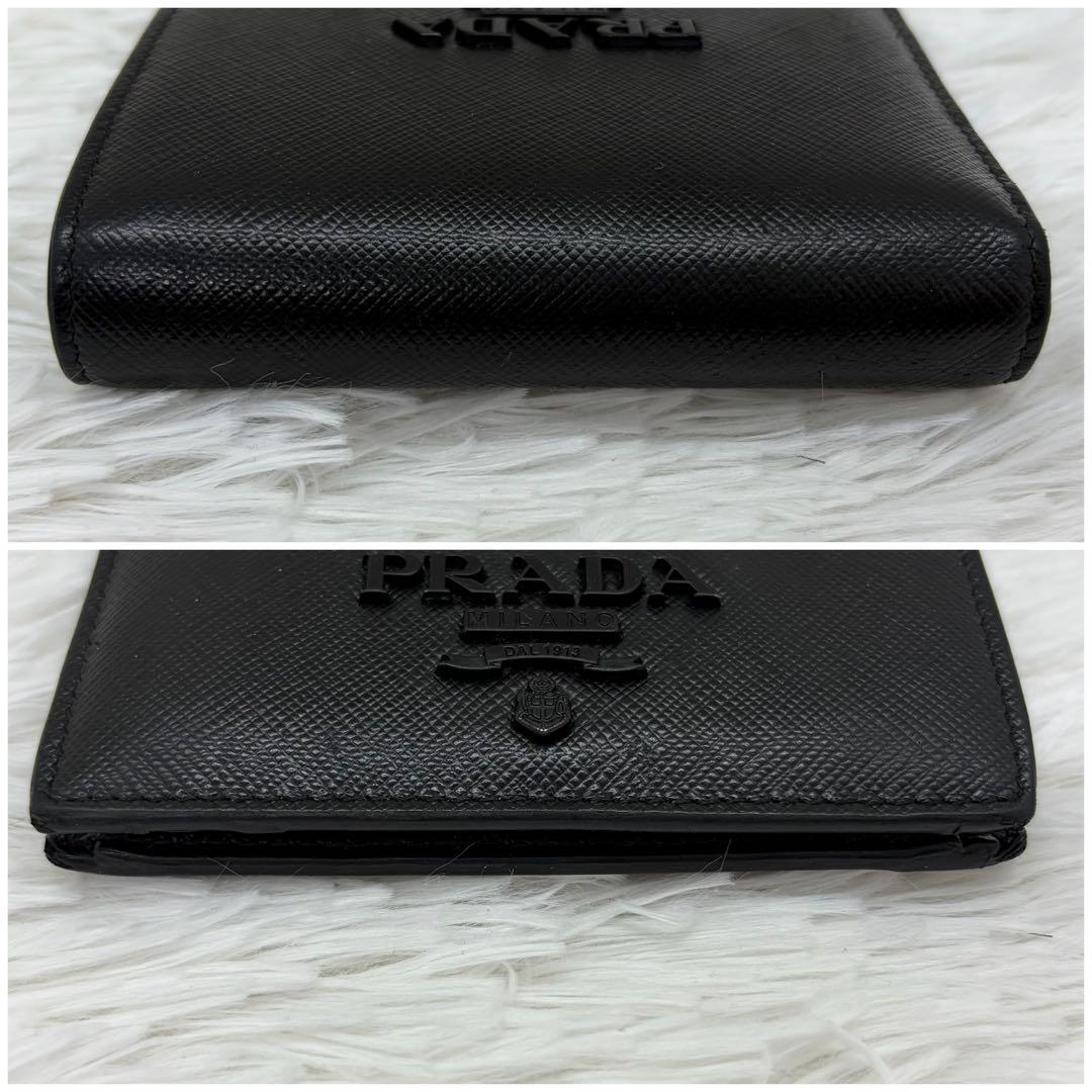 美品✨ プラダ 折り財布 シャイン サフィアーノ レザー オールブラック