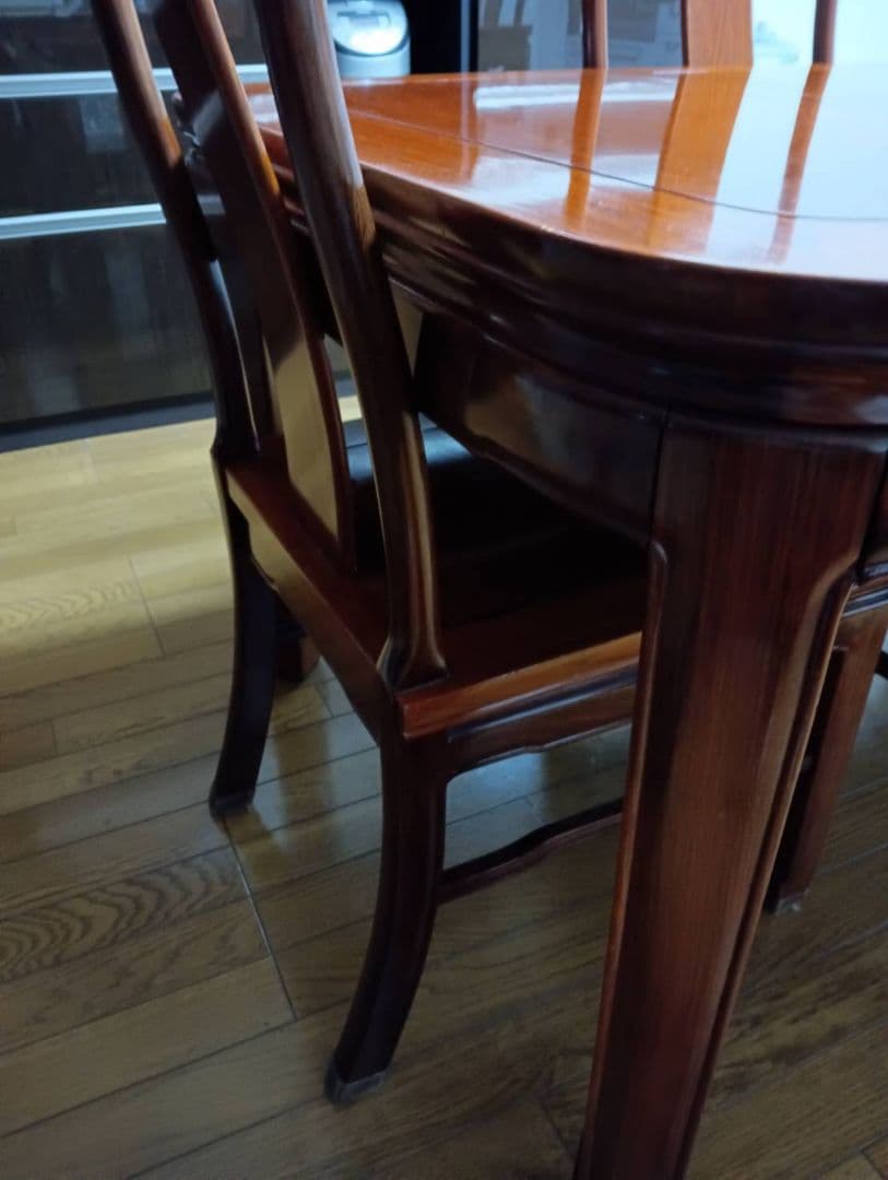 (直接お渡しのみ)花梨伸縮式ダイニングテーブルセット 4脚付き