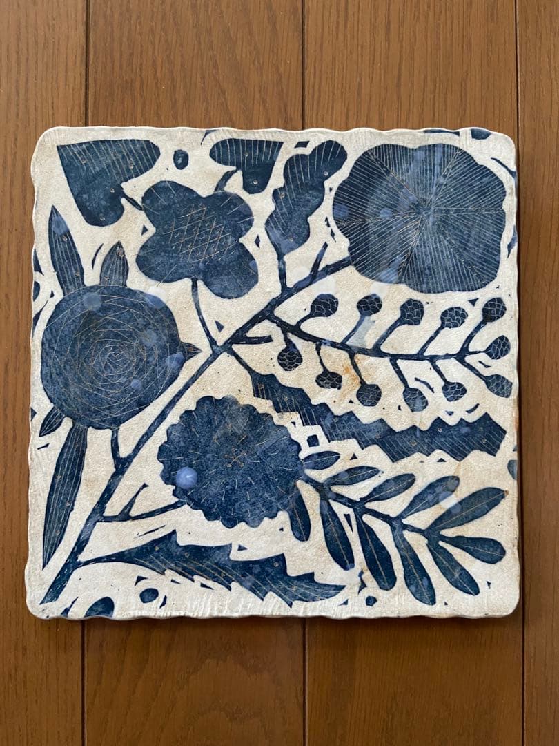 makoto kagoshima 鹿児島睦 ハンドメイド 陶板 植物ブルー