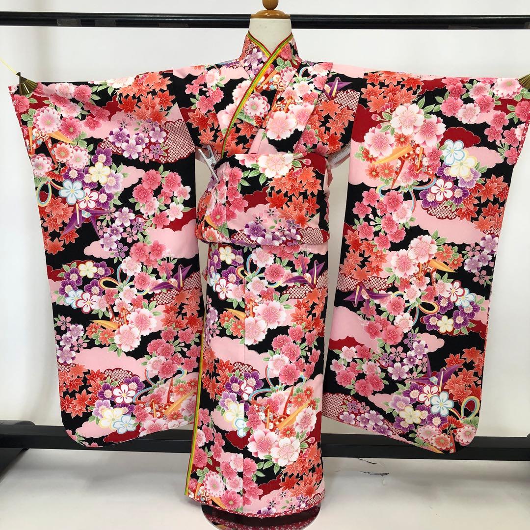 七五三　中古　女の子　四つ身　黒　式部浪漫　3歳～7歳　着物のみ　u-356