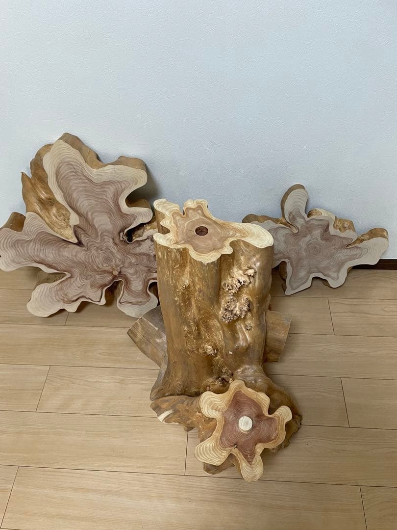 稀少価値木製　カイズカ　テーブル椅子　オブジェ　置台　花台　ハンドメイド　一点物