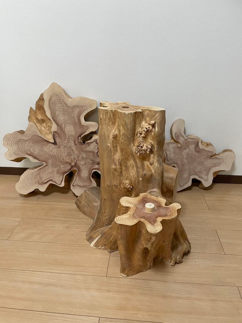 稀少価値木製　カイズカ　テーブル椅子　オブジェ　置台　花台　ハンドメイド　一点物