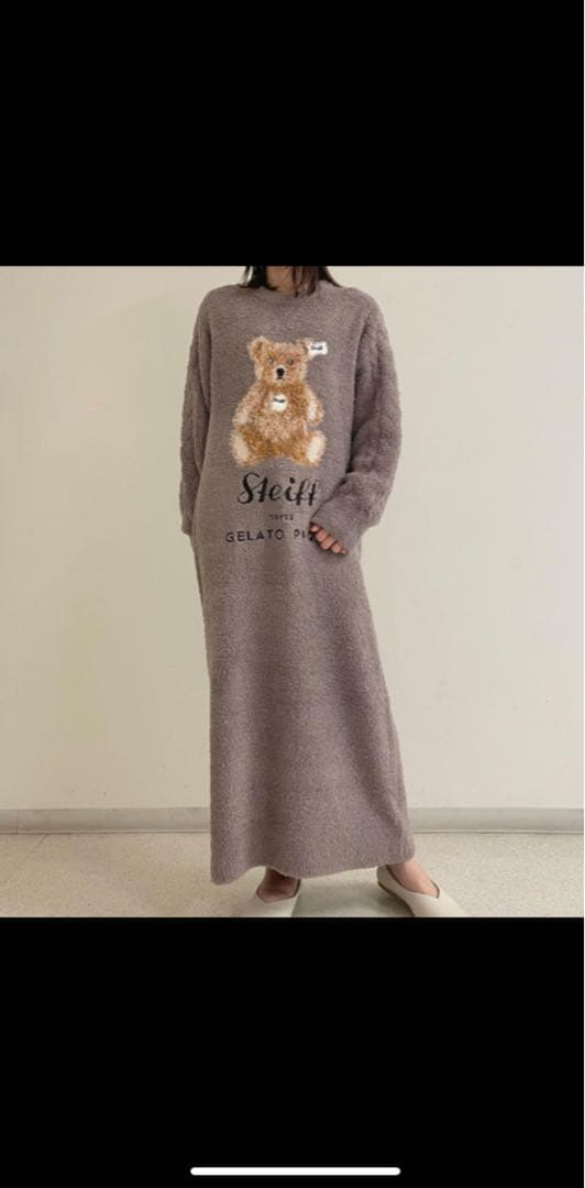 ジェラートピケ シュタイフ パウダージャガードワンピース ルームウェア ブラウン