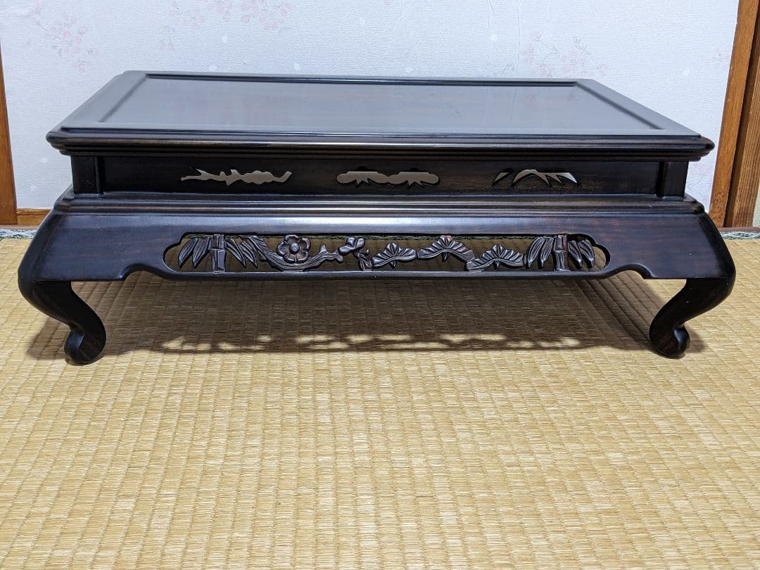 ♦花台 松竹梅紋様 透かし彫り 四足花台 飾り台 家具 コレクション骨董品