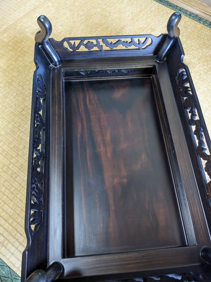 ♦花台 松竹梅紋様 透かし彫り 四足花台 飾り台 家具 コレクション骨董品