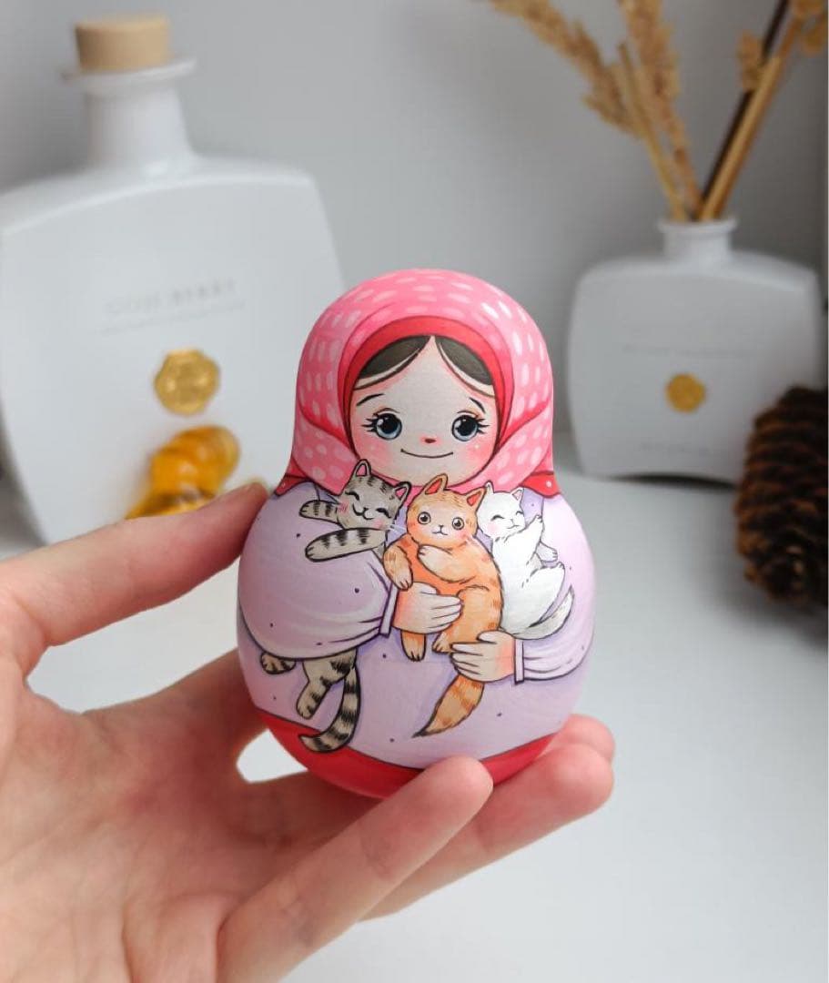 【baron】ロシア☆起き上がりこぼし猫, バラライカ&妖精マトリョーシカ