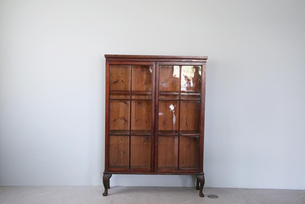 英国アンティーク木製ブックケースキャビネット/本棚/食器棚/飾り棚(92-206