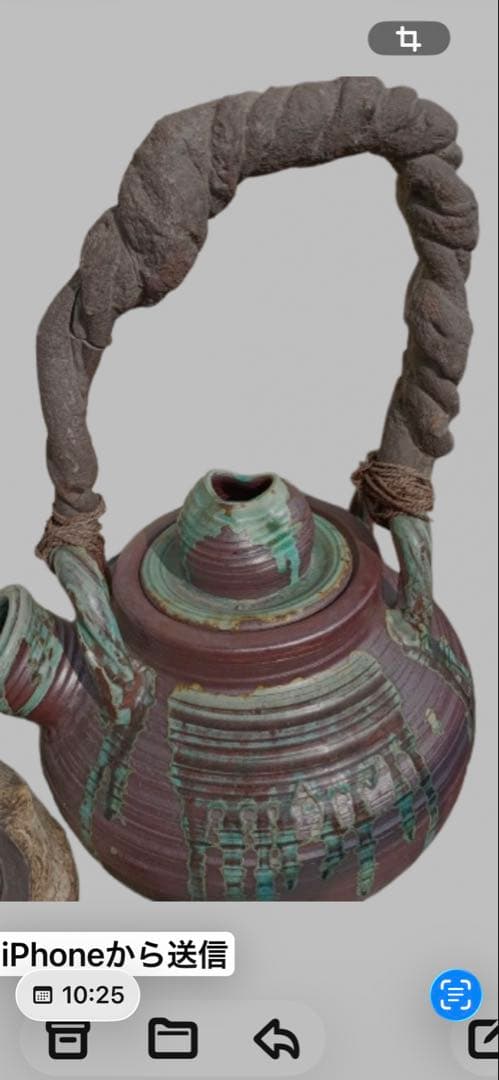 陶器のティーポット 茶色と緑の釉薬