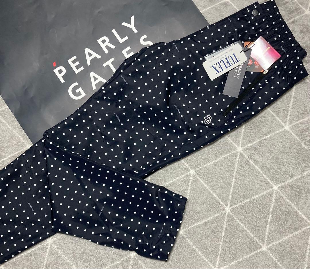 新品 パーリーゲイツ タフレックス×サーモトロンパンツ ミニドット柄(5)L/紺