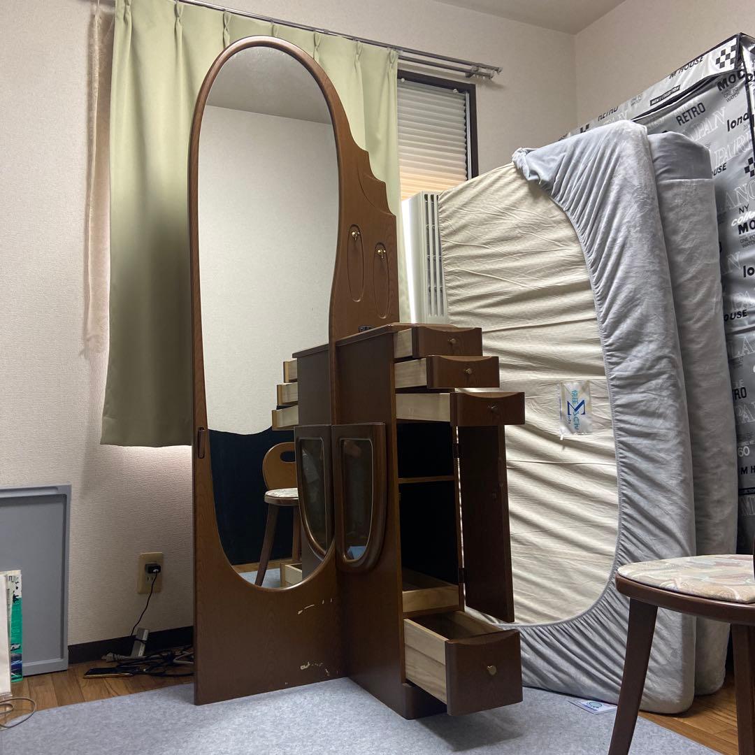 木製ドレッサー／鏡台、姿見　椅子付き
