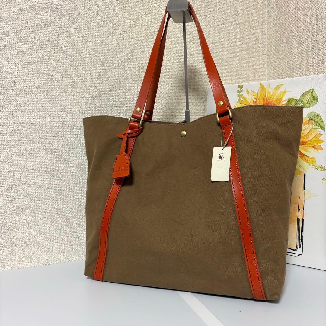 未使用品☆キソラ kissora トートバッグ 帆布 キャンバス レザー2way