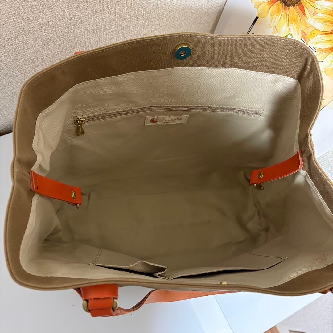 未使用品☆キソラ kissora トートバッグ 帆布 キャンバス レザー2way