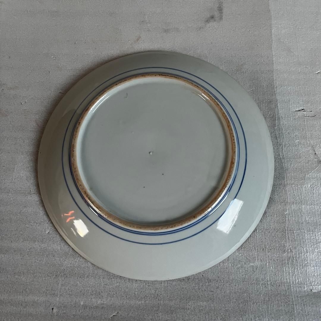 アンティーク　大皿　2枚セット　印判　明治時代　松竹梅　波紋様