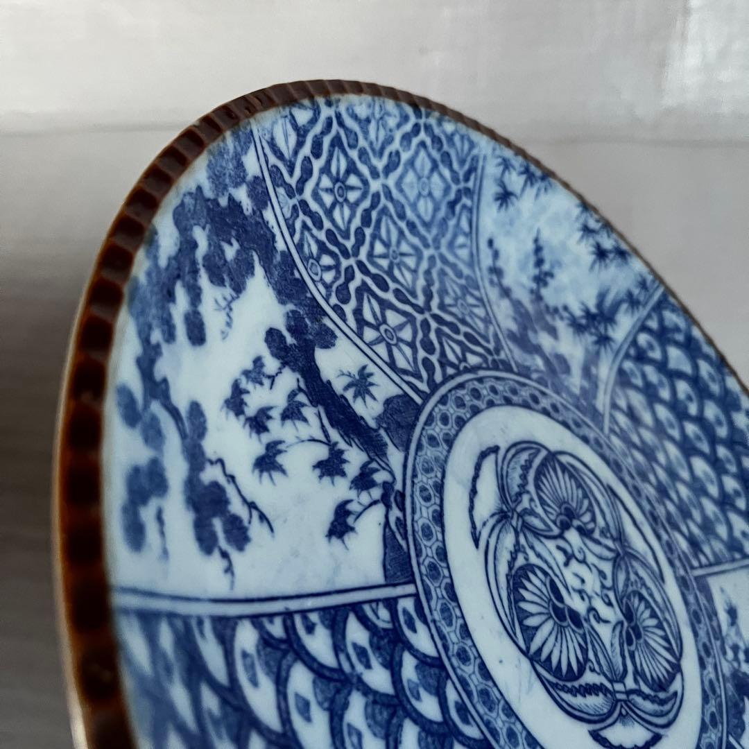 アンティーク　大皿　2枚セット　印判　明治時代　松竹梅　波紋様