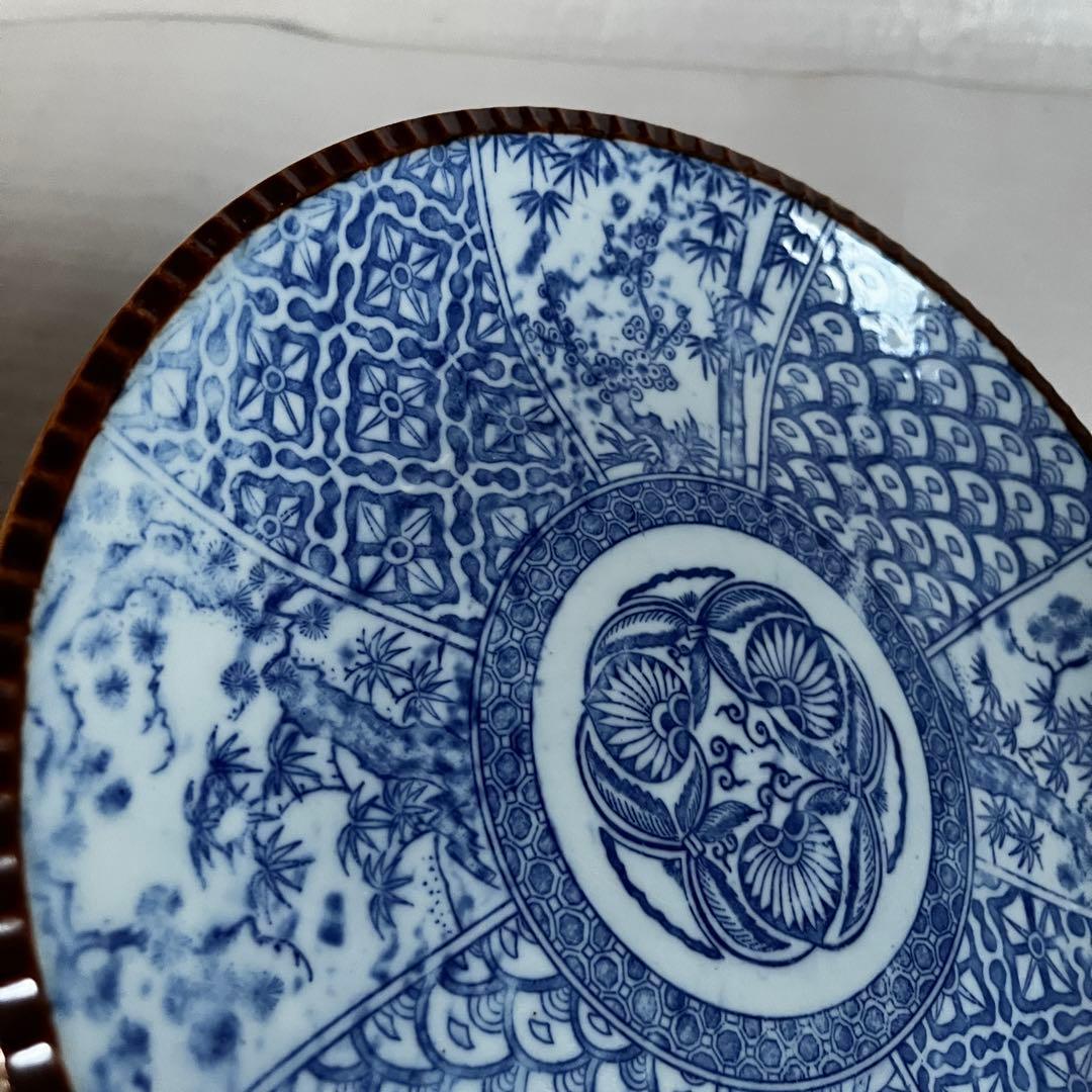 アンティーク　大皿　2枚セット　印判　明治時代　松竹梅　波紋様