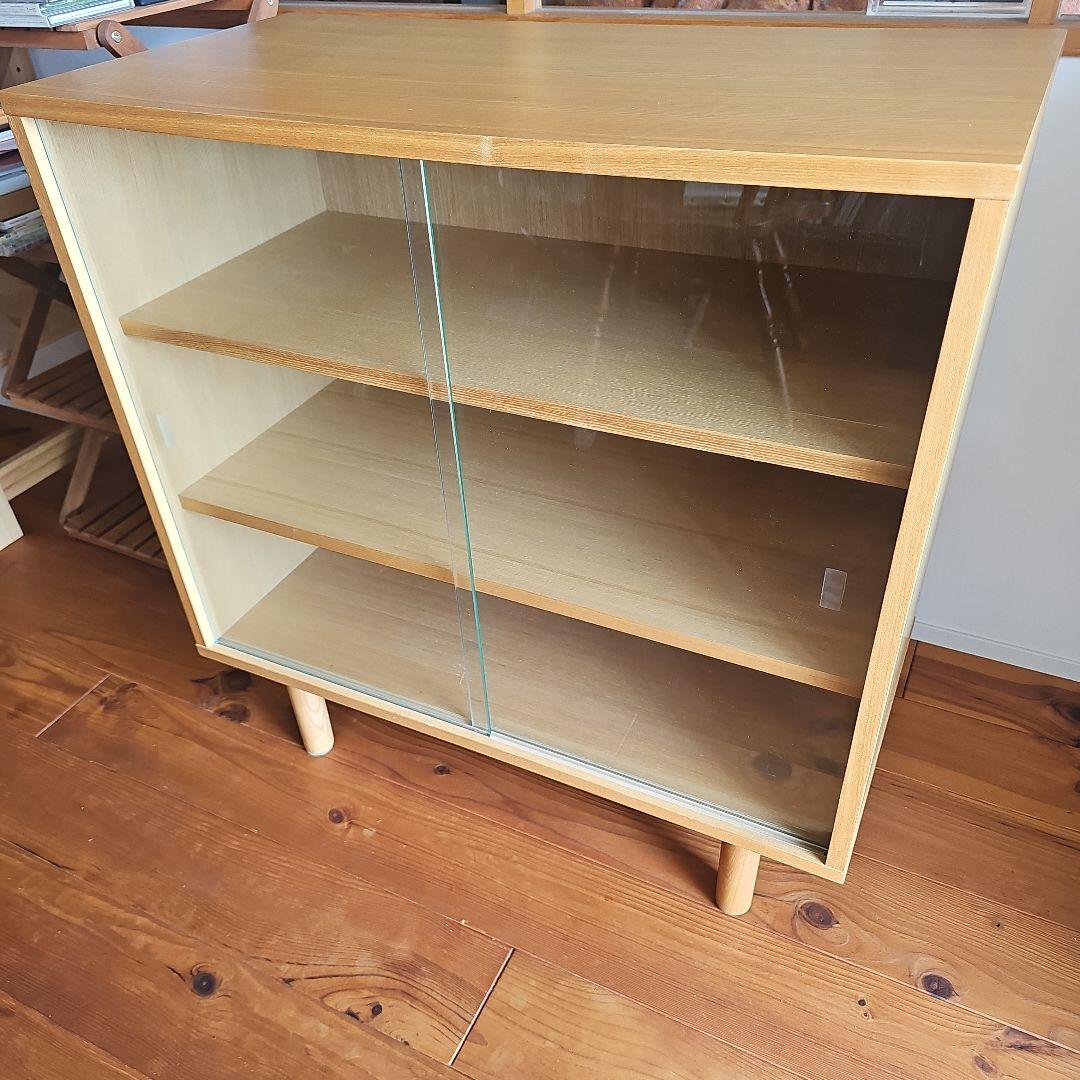 無印良品　廃盤　木製　 ガラス扉付き3段シェルフ