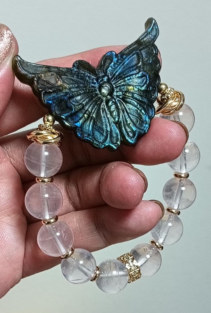 特大サイズのレインボーシラーラブラド蝶々とコロンビア産ピンクレムリアンシード❤❤